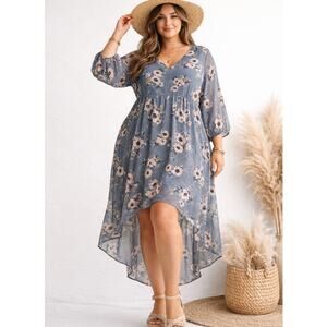 Torrid Chiffon Tunic Slate Blue Floral Size 1X Plus Size Flowy Boho Festival